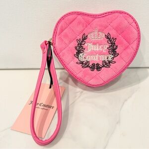 Juicy Couture Quilted Pink Heart Zip Pouch Wristlet Bag Coin Purse NWT